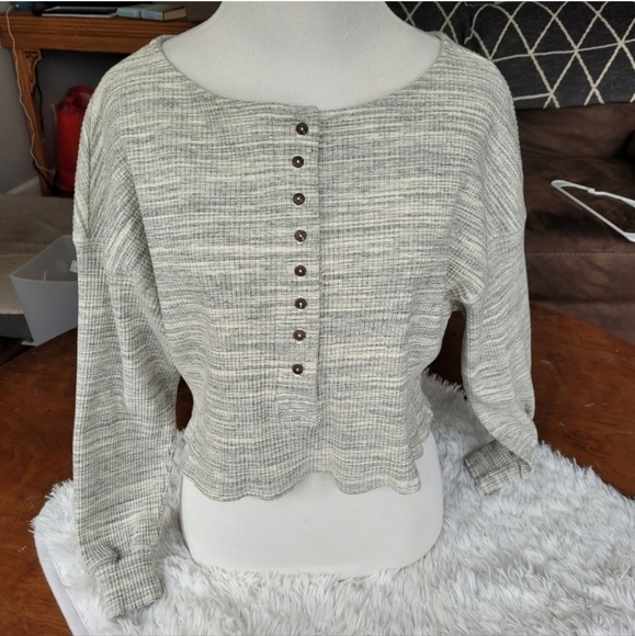 Free People Beach Button Front Crop Pullover - Picture 1 of 6